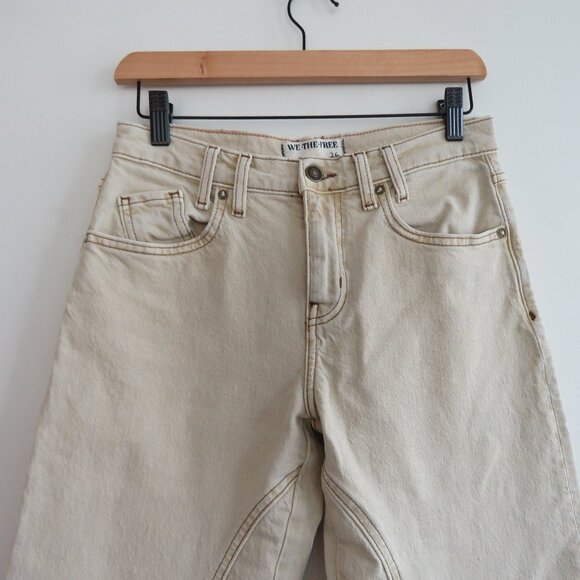 FREE PEOPLE WE THE FREE Risk Taker Mid Rise Jeans in Ecru Neutral Boho - Size 26 - Picture 4 of 16
